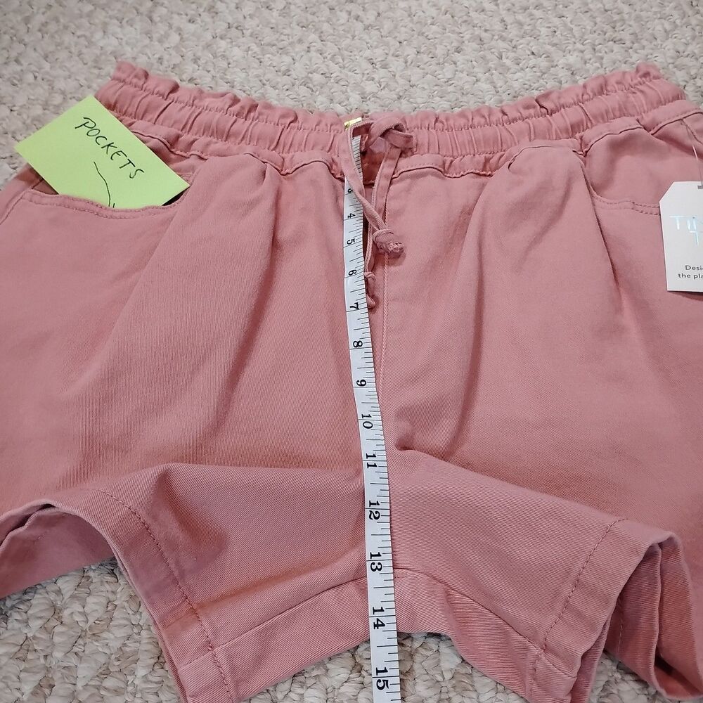 Paperbag Short Women L Rose Stretch Relax Fit NEW Pockets Pull on Ruffle Waist - Picture 5 of 9